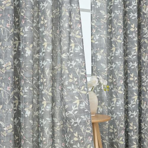 OWENIE Light Grey Printed Floral Curtains for Bedroom Living Room