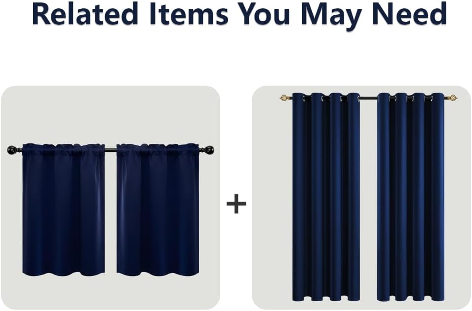 Mrs.Naturall Navy Blue Blackout Curtains 96 Inches Long 2 Panel