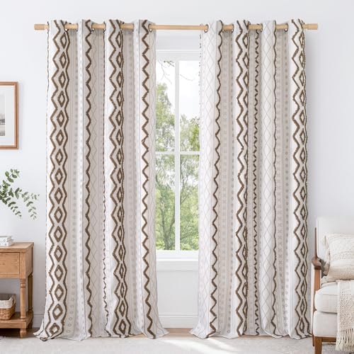 Boho Taupe Curtains 84 Inches Long French Design for Living Room