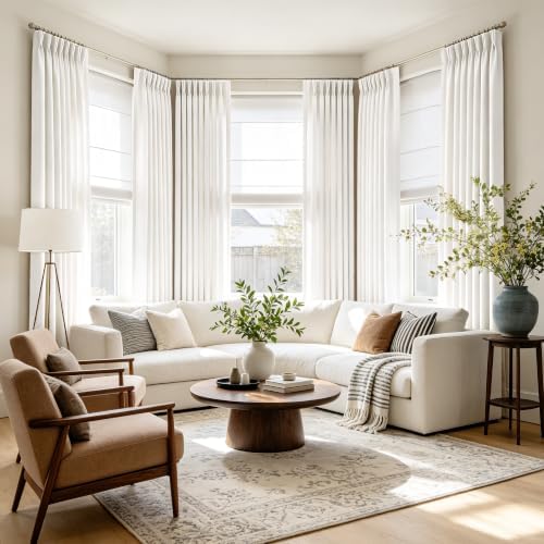 Memory Trained Natural Triple Pinch Pleated Curtains 2 Panels 40x63