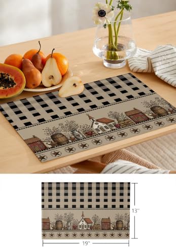 Farmhouse Check Table Runner and Placemats Set of 6 Modern Brown
