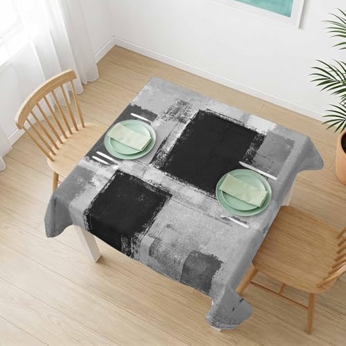 Black Gray Tablecloth Rectangle 60 x 60 Inch, Abstract Neutral