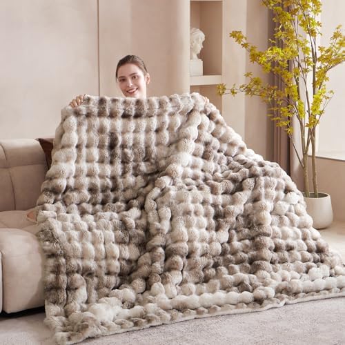 60"x80" Ultra-Soft Fuzzy Faux Fur Twin Blanket, Brown Tie Dye