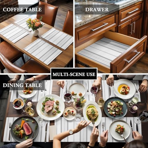 Placemats Set of 8 Classic Grey Stripes Place Mats for Dining Table