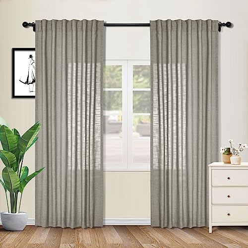 cololeaf Linen Curtains Natural 63 inches Long Neutral Drapes Rod