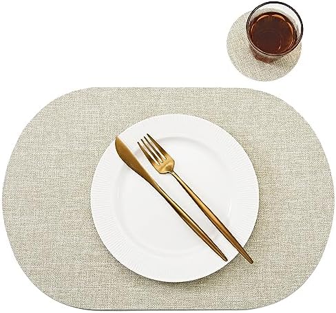Oval Table Mats Set of 6, Faux Leather Placemats for Round