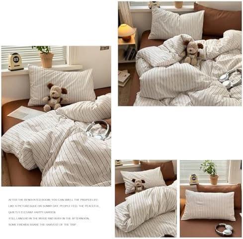 Vintage Striped Duvet Cover King, 3-Piece Beige & Brown Stripes