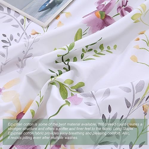 URBONUR 100% Cotton Floral Duvet Cover Set Queen Size 3-Pieces