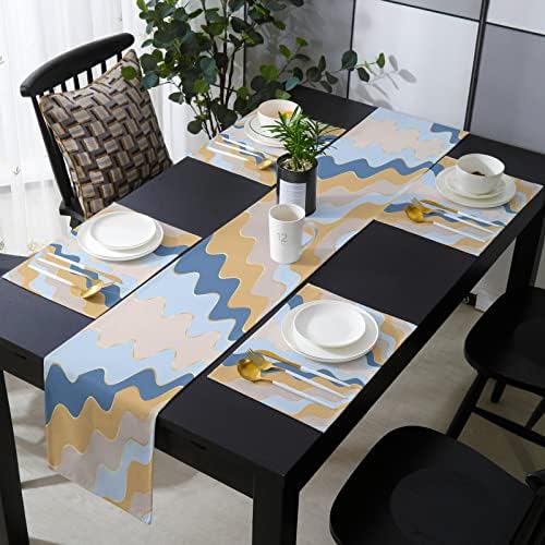 Abstract Table Mats Set of 4 With Table Runner 90 Inches Long,Cotton