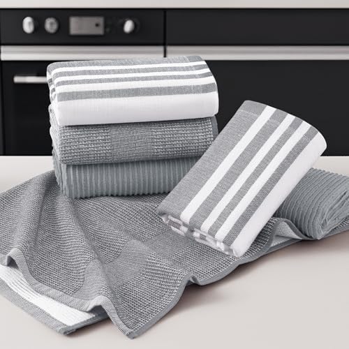 Homaxy Cotton 380 GSM Premium Kitchen Towels, 18"x 28", 9 Pack, Grey