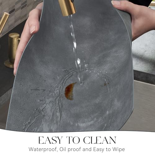 MOSAYT Vinyl Faux Leather Placemats, Set of 4, Grey