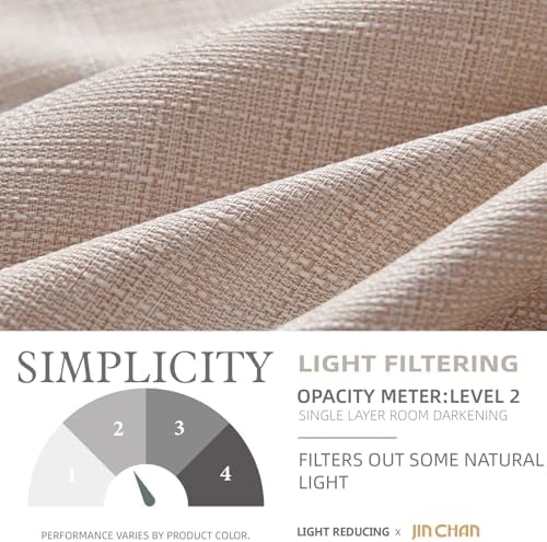 jinchan Taupe Linen Textured Curtains 84 Inch Long 2 Panels for Living