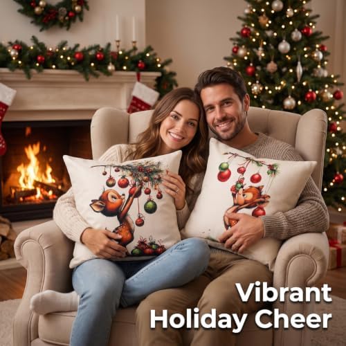 Christmas Pillow Covers 18x18 Ivory Red Deer Farmhouse Decor for Couch