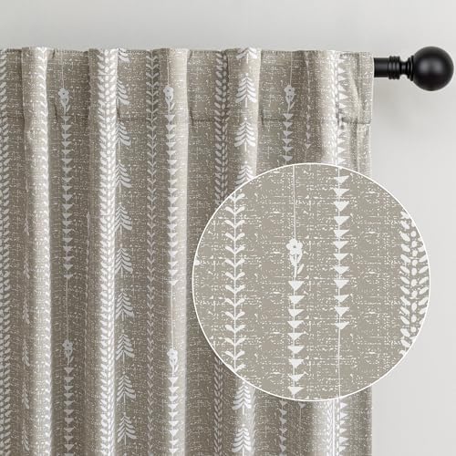 MEETSKY Boho Taupe 95% Blackout Bedroom Curtains 50Wx72L,2 Panels