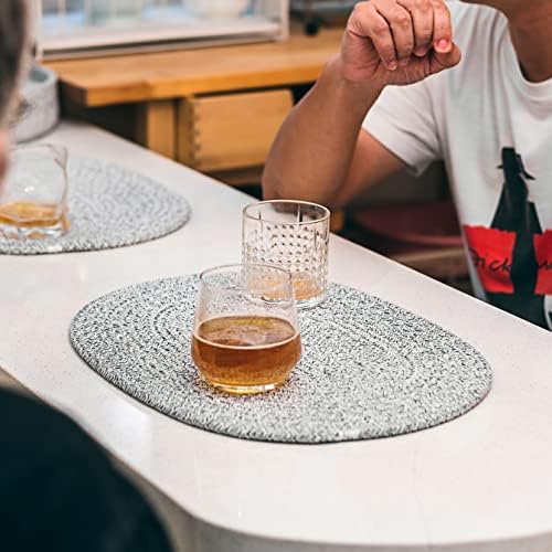 Oval Placemats Set of 6 with Coasters & Holder, Heather Grey