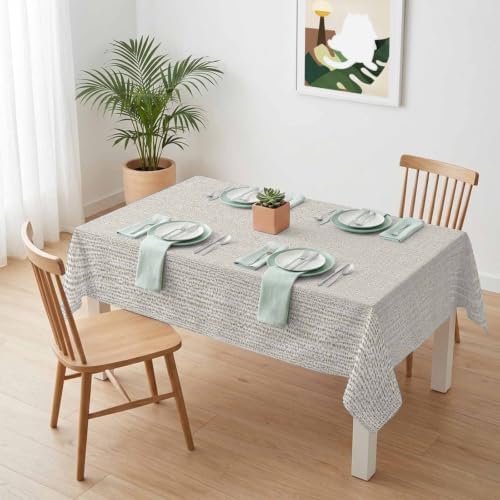 Beige Linen Texture Waterproof Tablecloth Rectangle Washable Table