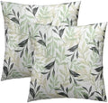 Spring Sage Green and Cream Leaf Pillowcovers 18X18 Inch Green and