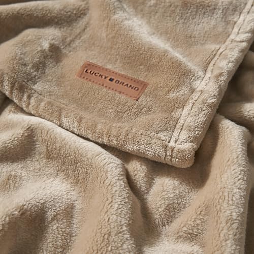 Lucky Brand Solid Plush 50"x70" Throw Blanket, Doe Brown - Soft, Cozy