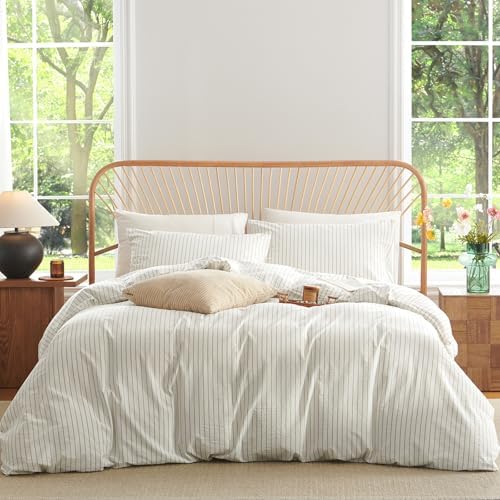 Nayoroom Cotton Striped Duvet Cover Set King Brown Pinstripe Bedding