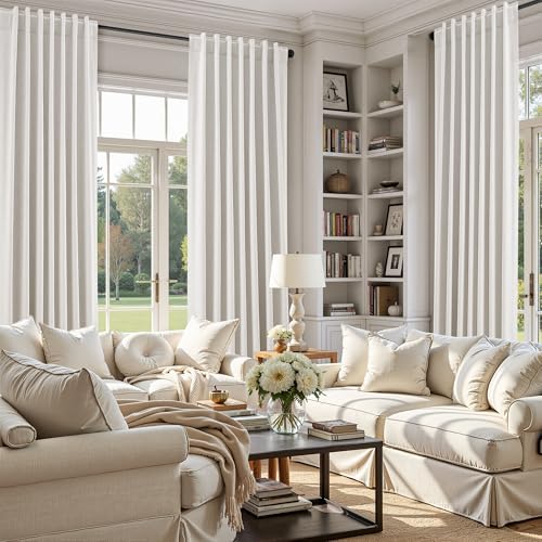 Cream 100% Blackout Linen Curtains 120 Inches Long for Bedroom Back