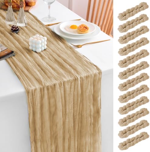 12 Pack Beige Table Runner 17x108 Inch Beige Cheesecloth Table Runner