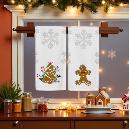2 Pack Christmas Gingerbread Hand Towels 100% Cotton Jacquard