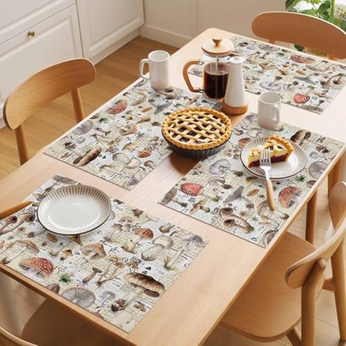 Placemats Set of 8, Mushroom Woven Placemat, Linen Place Mats for