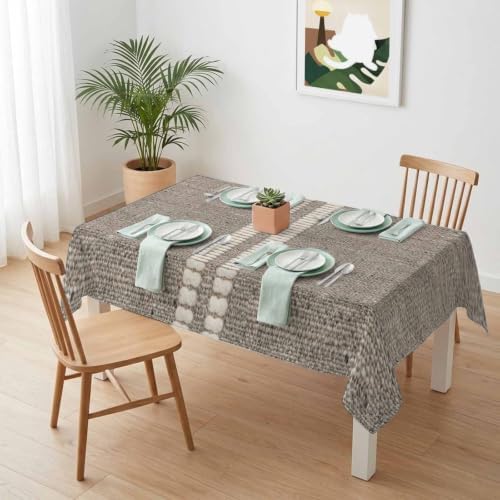 Cream Grain Line Tablecloths 52" x 70”, Soft Taupe Woven Canvas Style