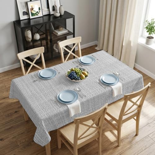 Rectangle Tablecloth,Modern Gray Linen Texture Waterproof Oil-Proof