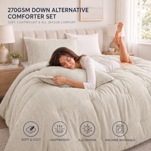 CozyLux California King Comforter Set, Heathered Beige 3 Pieces
