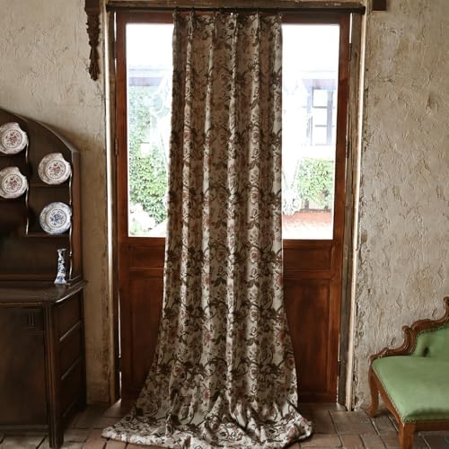 Beige Floral Jacquard Blackout Curtains 72 Inches Long 1 Panel for