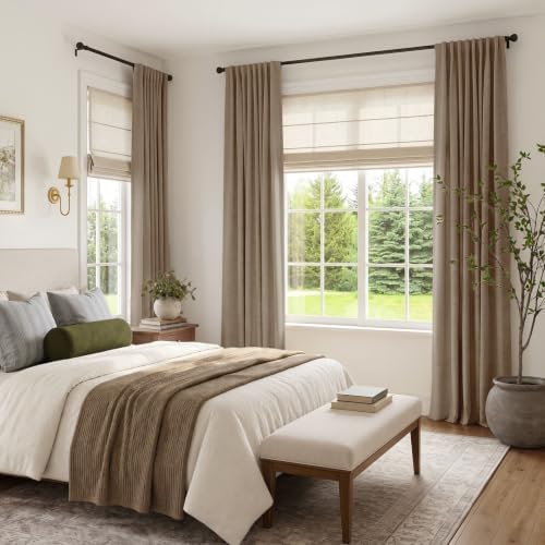 INOVADAY 100% Blackout Linen Curtains for Bedroom 50x96 Inches Taupe