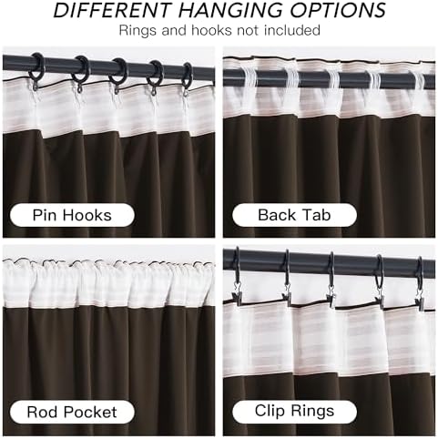 RYB HOME Brown Velvet Curtains 72 inches Length with Hook Belt