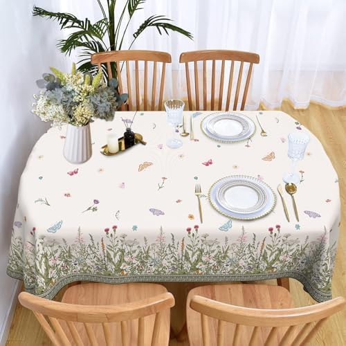 Oval Tablecloth 60 x 102 Inch, Spring Floral Summer Wildflowers Oval