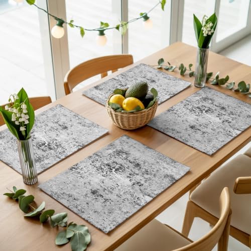 Abstract Gray Placemats Set of 8, Minimalist Mottled Concrete Spot