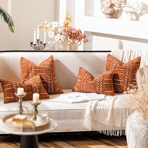 BlissBlush Decorative Throw Pillow Covers 18X18 Set of 2, Brick Red