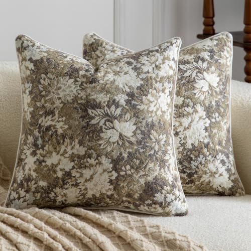 MADIZZ Pack of 2 Decorative Throw Pillow Covers 20x20 Inch Ivory Gold