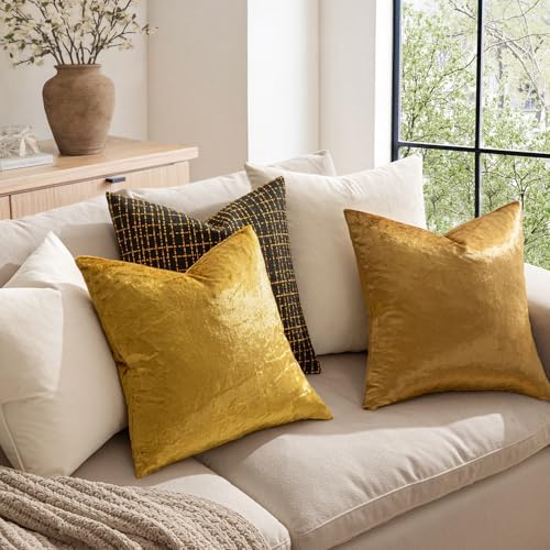 MIULEE Velvet Throw Pillow Covers 20x20 Inch Pack of 2 Dark Gold
