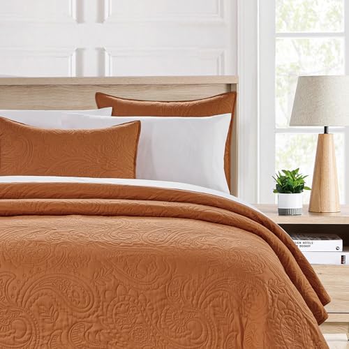 BOURINA Ultrasonic Orange Queen Quilt Set 3-Piece Bedding Set