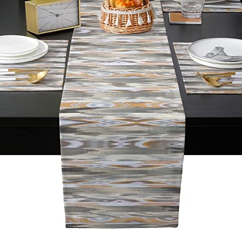 Abstract Table Mats Set of 4 with Table Runner 90 Inches Long,Cotton