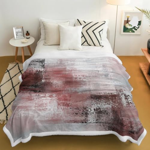 Red Gray Graffiti Texture Sherpa Fleece Throw Blanket Fuzzy Cozy