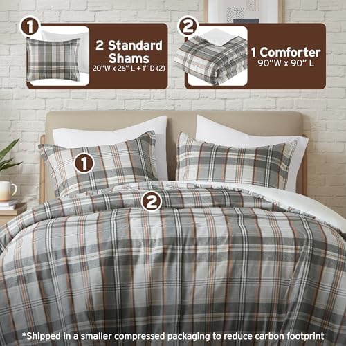 Intelligent Design Plaid Lodge Modern Tan/Gray Queen Duvet Cover Set