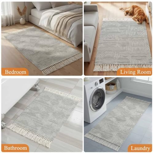 Grey Geometric Hallway Runner Rug 2'x5', Aesthetics Luxury Abstract