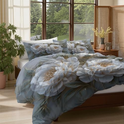 Duvet Cover Set King, 3D Luxury Floral Relief Brushed Microfiber