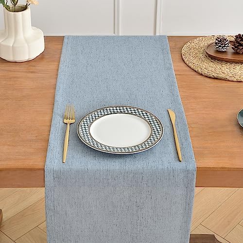 Wracra Linen Table Runner, Burlap Dusty Blue Table Runners 108 Inches