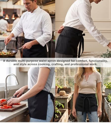 PurpleEssences Waist Aprons, 3 Pockets, Durable, 23.5x11.5 Inch