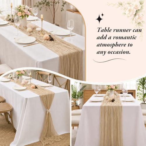 10 Pack Beige Cheesecloth Table Runner 17x108 Inch Gauze Boho Fabric