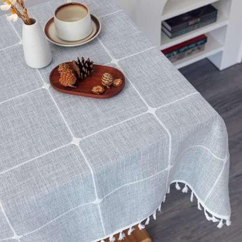 Boho Cotton Linen Square Tablecloth Grey 52 x 52 Inch