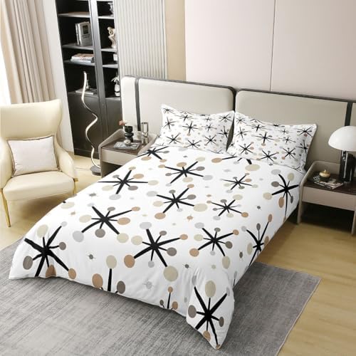 Mid Century 100% Cotton Duvet Cover King Size,Geometric Starburst Dot