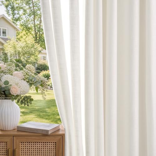 jinchan Faux Linen Curtains for Bedroom 63 inch Length Farmhouse Thick